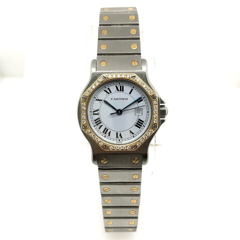CARTIER SANTOS OCTAGON Automatic 31mm 2 Tone 0.38TCW DIAMOND Watch White Dial